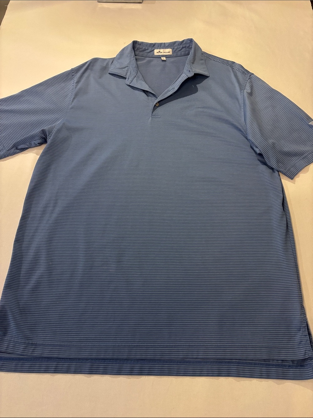 Peter Millar Men’s Blue white Striped CottonPolo Shirt - Large